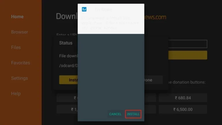 Click Install on TiviMate setup prompt