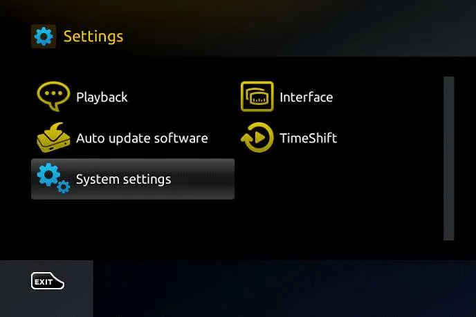 MAG Box System Settings menu highlighting Servers option