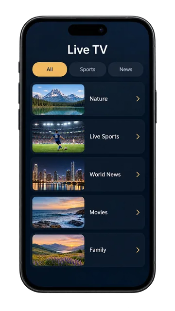 Kemo IPTV running on a mobile phone