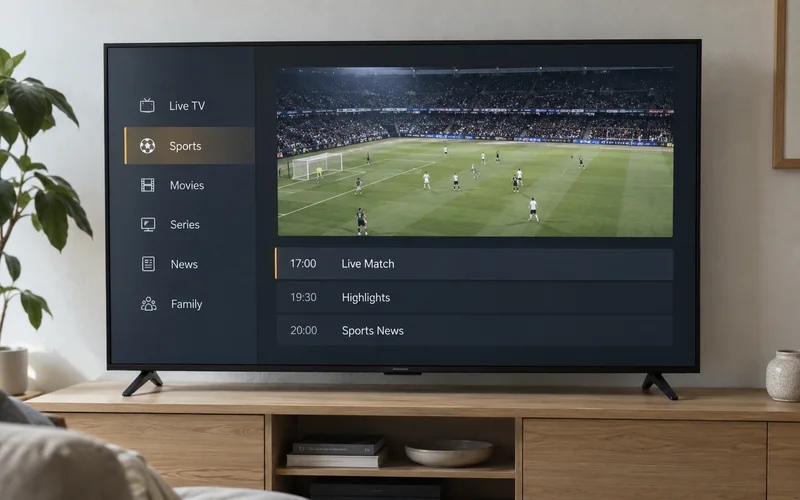 The Kemo IPTV channel guide displayed on a television