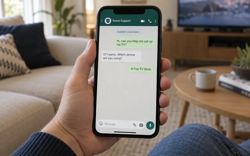 A customer support conversation open on a mobile phone