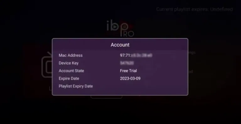 IBO Player device registration screen