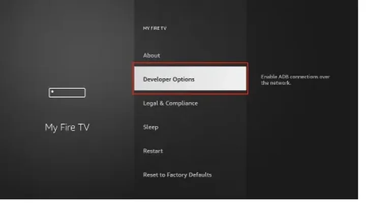 Selecting Developer Options in the Fire TV settings