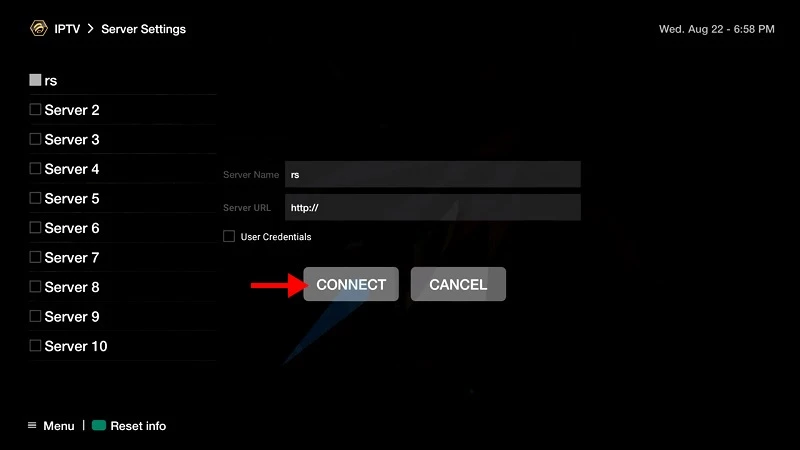 Opening Server Settings on a BuzzTV box